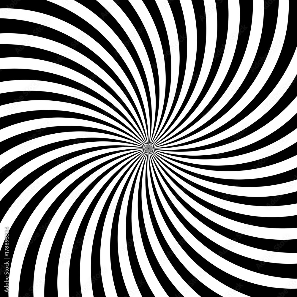 Hypnotic swirl lines or vortex spin or black and white circular motion ...