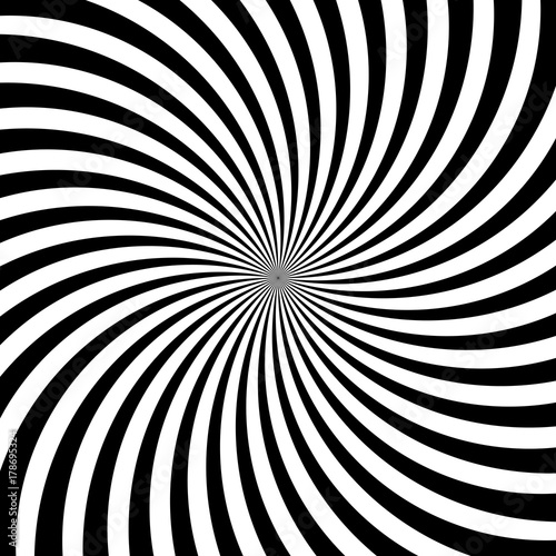Hypnotic swirl lines or vortex spin or black and white circular motion twirls. Vector optical illusion pattern background of spiral rotating psychedelic hypnosis lines in hypnotic motion photo