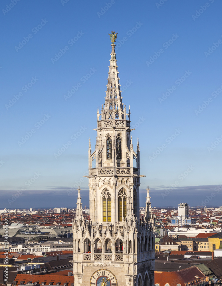 aerial of Munich with tower of new city hall