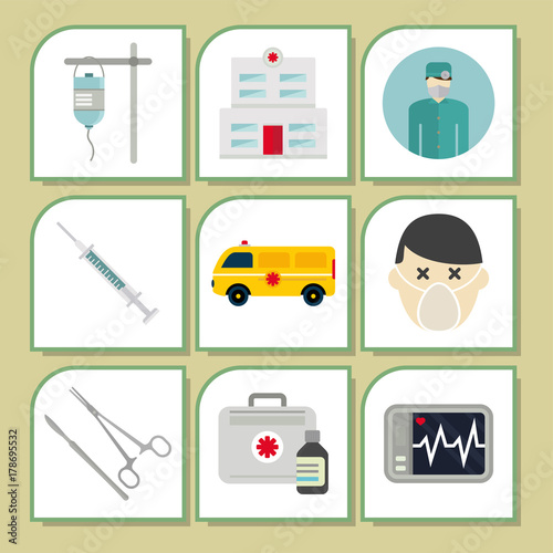 Ambulance icons vector medicine health emergency hospital urgent pharmacy pill support paramedic treatment