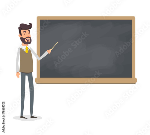 Photography The teacher in the classroom near the blackboard is teaching a lesson