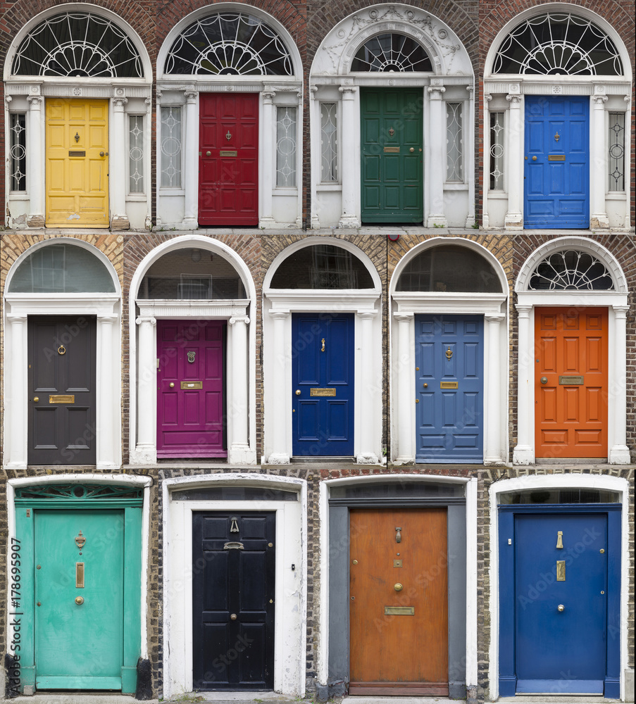 Set of colored doors in Dublin from Georgian times (18th century)