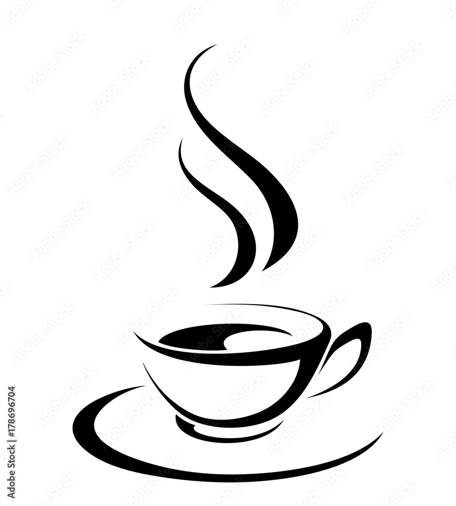 Vector black silhouette of cup of coffee isolated on a white background.  Stock Vector | Adobe Stock