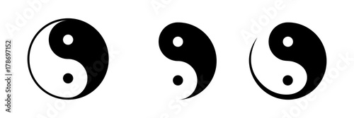 Vector set of black and white yin and yang symbols isolated on a white background. photo