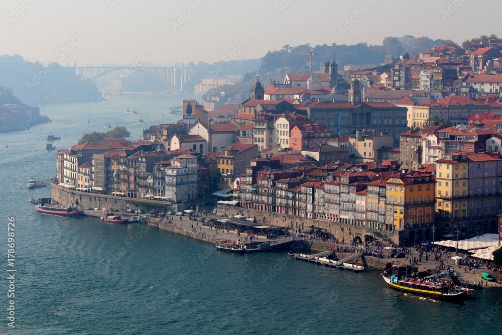 Ribeira, a typical area in Porto right next to Douro river. The photo was taken from Gaia near the top deck of  the Dom Luís I Bridge.