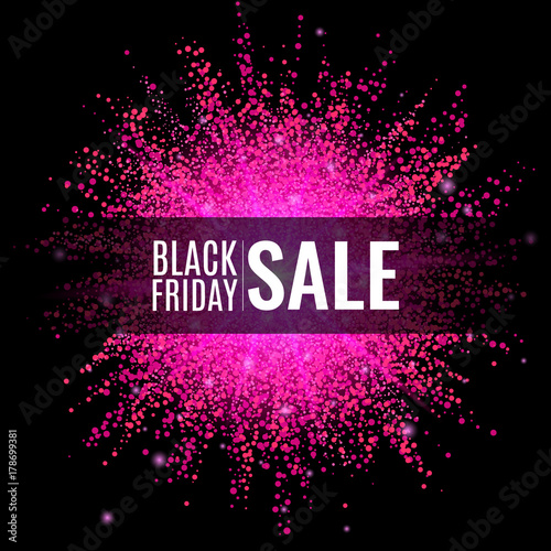 Words Black Friday Sale on Bright purple sprayed circle abstract pattern background.