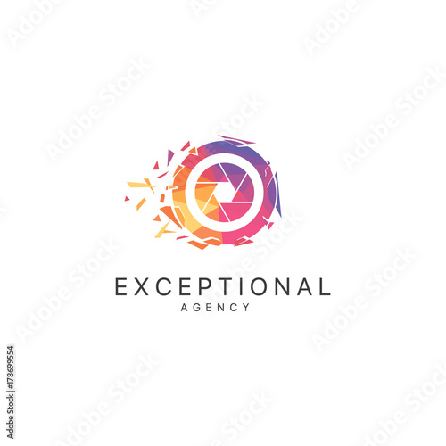 Polygonal camera logo. Great design of camera 