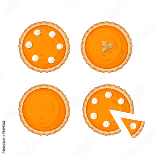 Vector set of pumpkin pies isolated on a white background.