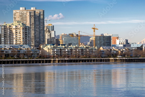 Apartment Buildings on the waterfront of New Westminster Downtown and new construction in the city. 
