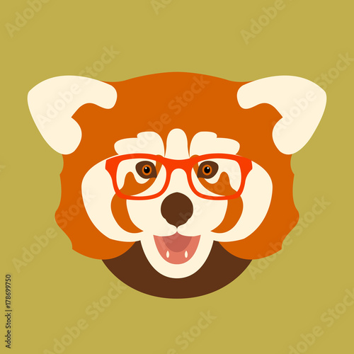 Fototapeta Naklejka Na Ścianę i Meble -  red panda face in glasses vector illustration style flat