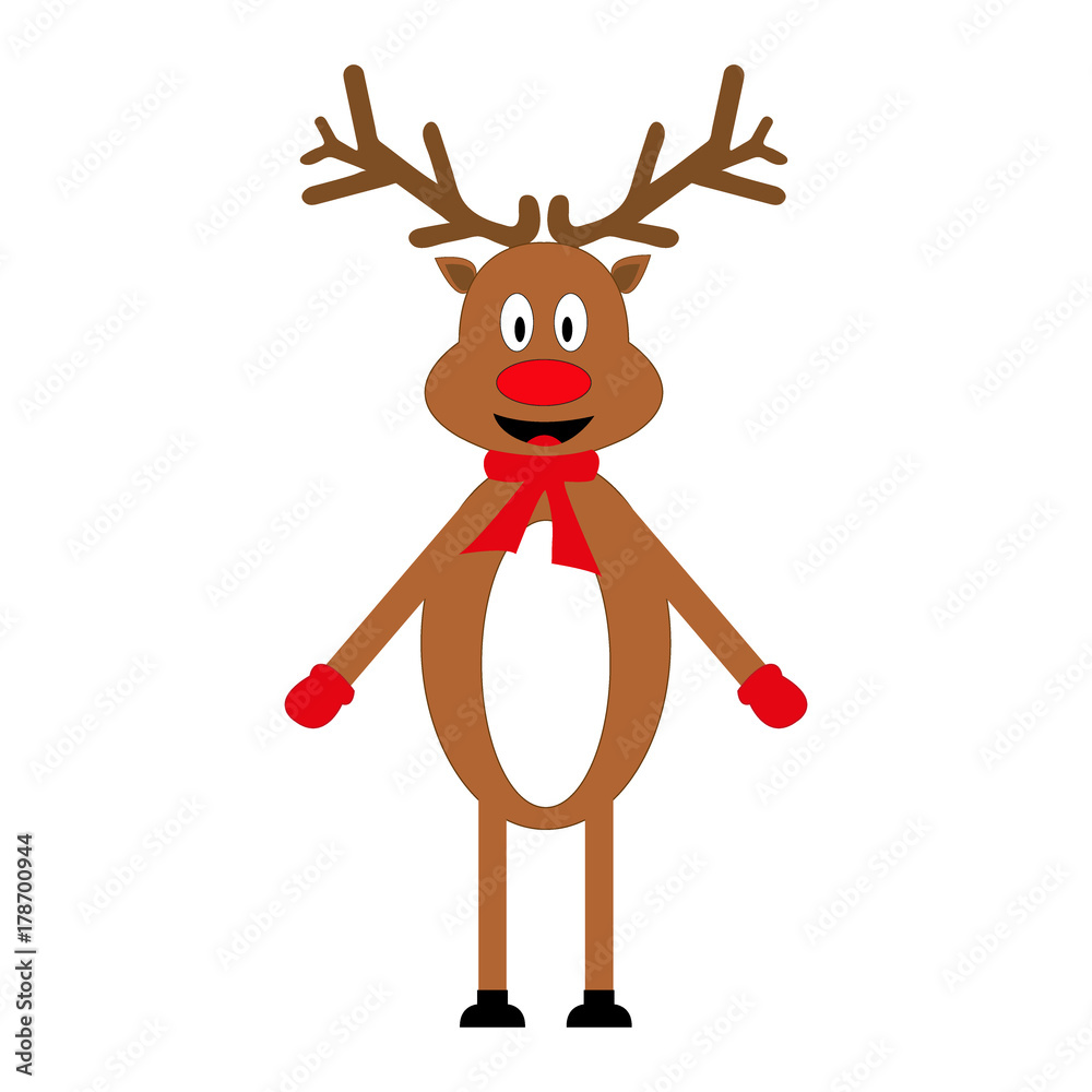 Fototapeta Cheerful cartoon reindeer on a white background