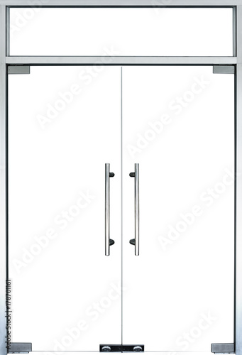 office glass doors with stainless door handles and copy space