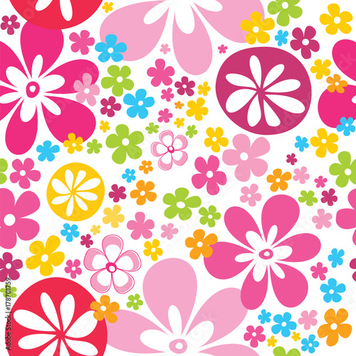 Cute colorful seamless pattern with colorful  flowers vector illustration white background