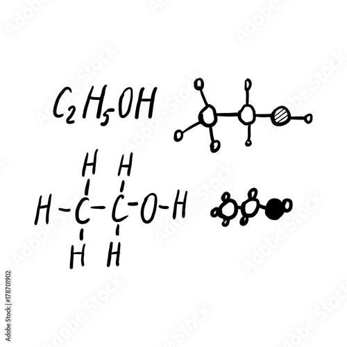 Alcohol Chemical Formulas scribble sketch. Vintage handwritten vector illustration of Alcohol Chemical Formulas.