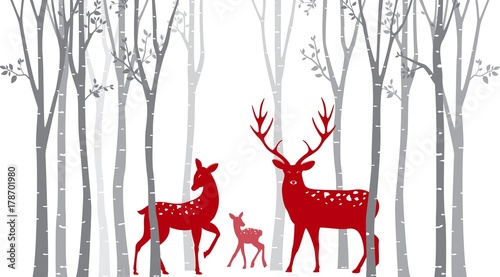 Red christmas deer with birch tree © radenmas