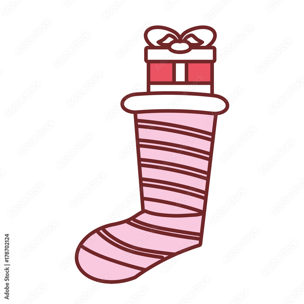 flat line colored christmas boot over white background vector illustration flat line colored christmas boot over white background vector illustration