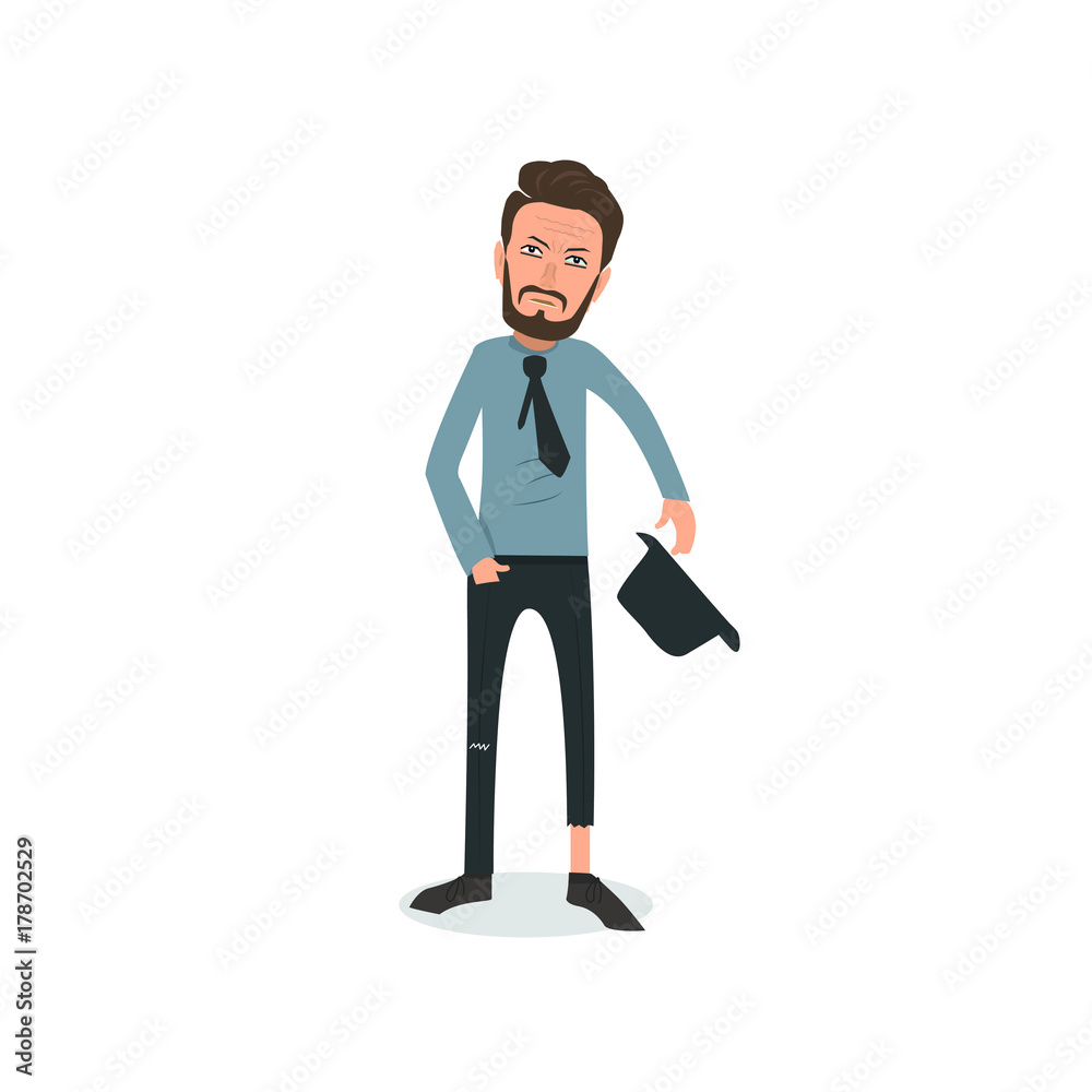 Exhausted and completely wiped out cartoon guy in casual clothes, gesturing. Vector illustration. Modern flat design. Exhausted and completely wiped out cartoon guy in casual clothes, gesturing. Vector illustration. Modern flat design.