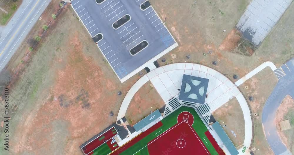 Aerial Drone footage flying over a professional baseball field