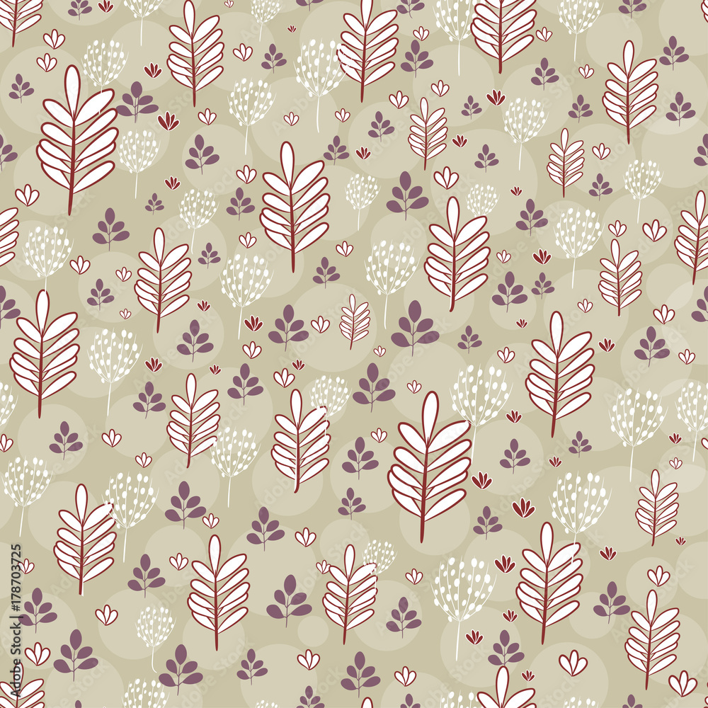 Seamless pattern with silhouettes of flowers and plants. Trendy colours.