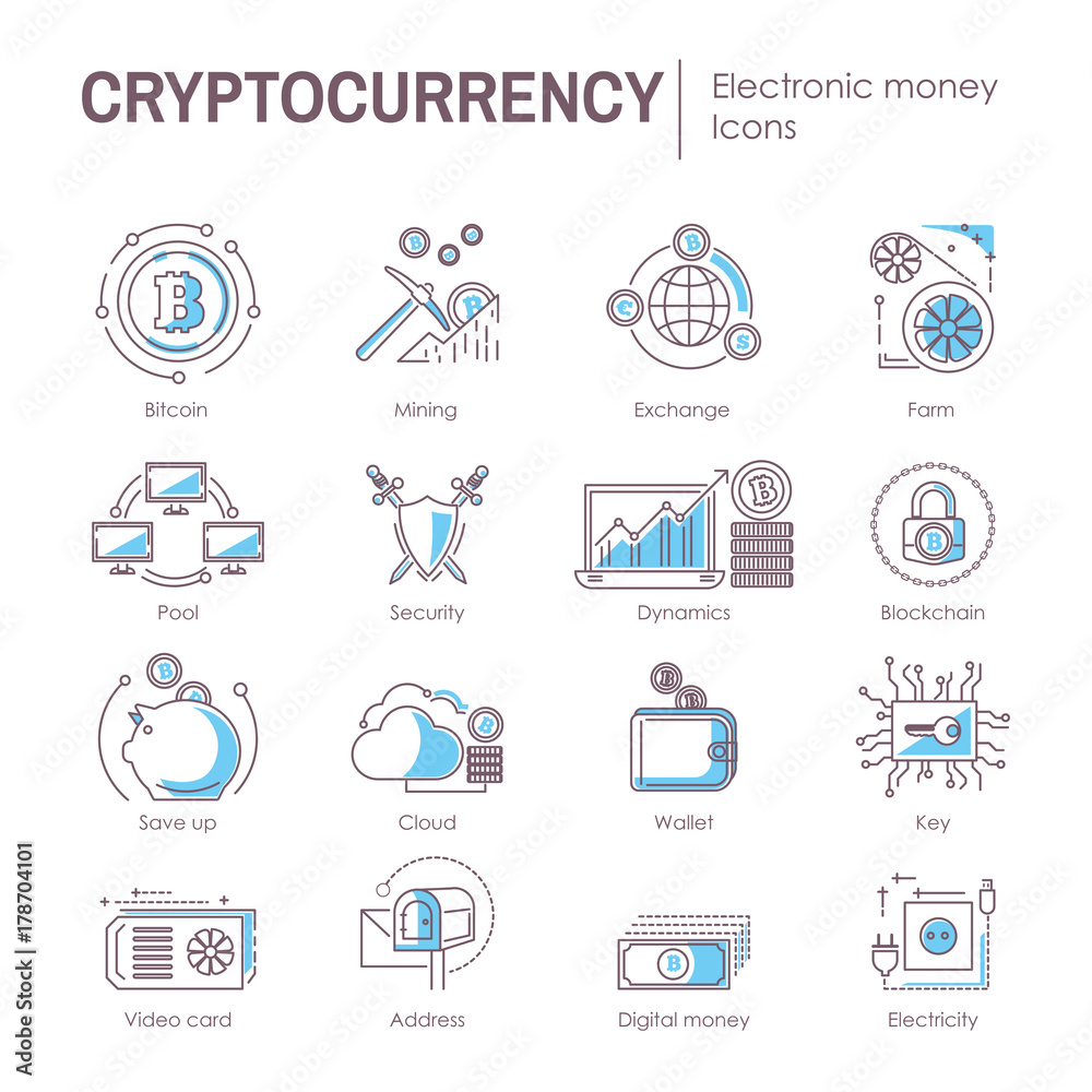 Сryptocurrency electronic virtual money vector digital currency icons web symbols infographic elements