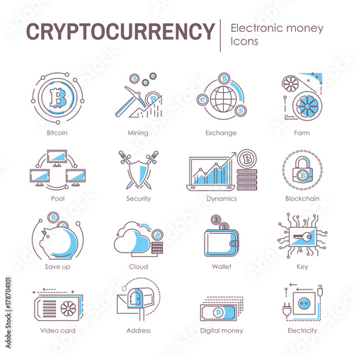Сryptocurrency electronic virtual money vector digital currency icons web symbols infographic elements