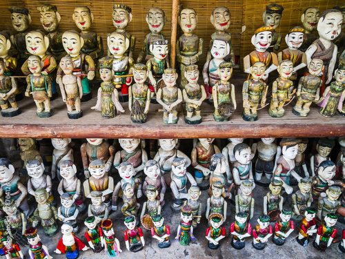 Rows of traditional water puppet dolls in Hanoi, Vietnam 