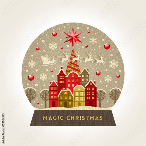 Decorative illustration flat snow globe. Christmas vector illustration.