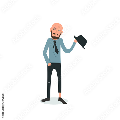 Exhausted and completely wiped out cartoon guy in casual clothes, gesturing. Vector illustration. Modern flat design.