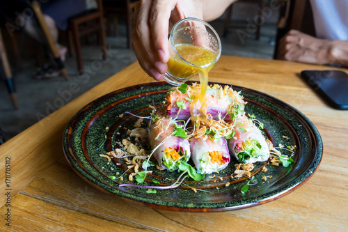 Fresh spring rolls with fresh vegetable served with Dipping sauce.