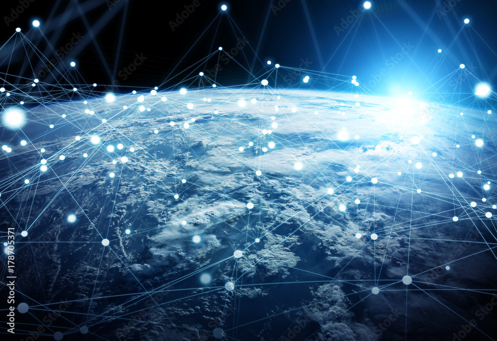 Global network and datas exchanges over the planet Earth 3D rendering Global network and datas exchanges over the planet Earth 3D rendering
