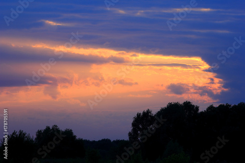 Set sunset background. Sky  clouds in field. Nature.