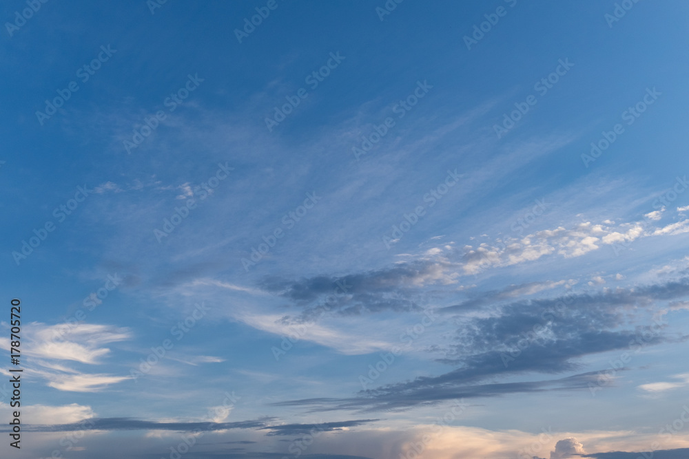Sky and clouds during sunrise with dramatic sky. Natural cloudscape for copy space background.