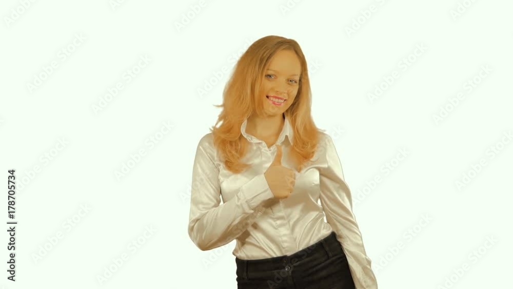 4k. Business woman getting her hair before the mirror. Isolated on a white background. chromakey. 4k. Business woman getting her hair before the mirror. Isolated on a white background. chromakey.