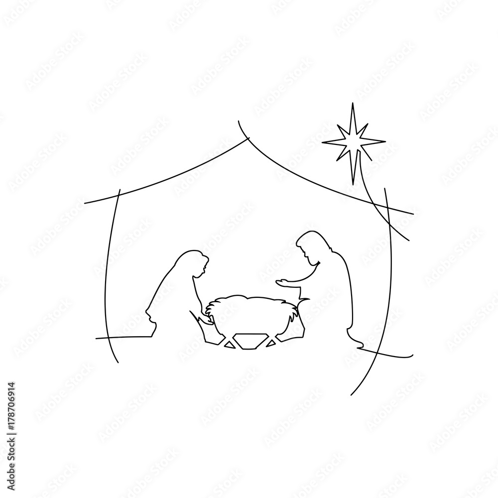 Christian Christmas Nativity Scene of baby Jesus in the manger with