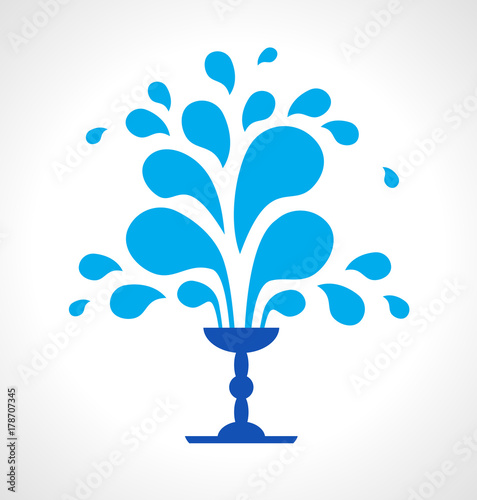 Vector icon fountain. Logo design template fountain and drop. Blue fountain isolated on white background. Abstract original simple illustration for print, web. 