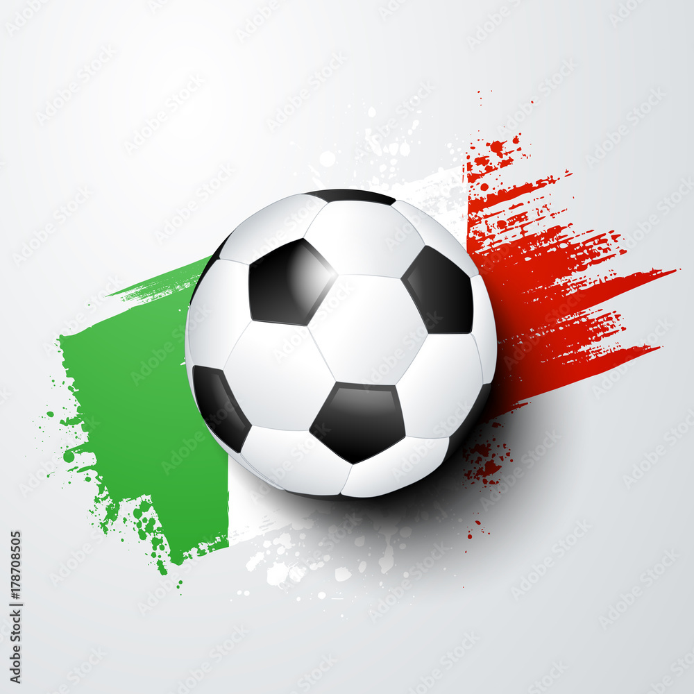 Obraz premium Fussball Welt oder Europa Meisterschaft mit Ball und Italien Flagge.