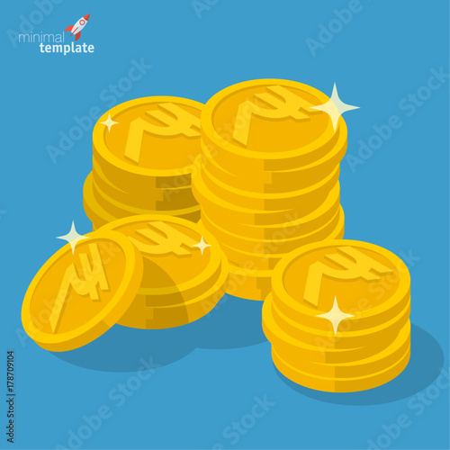Indian rupee gold coin stack