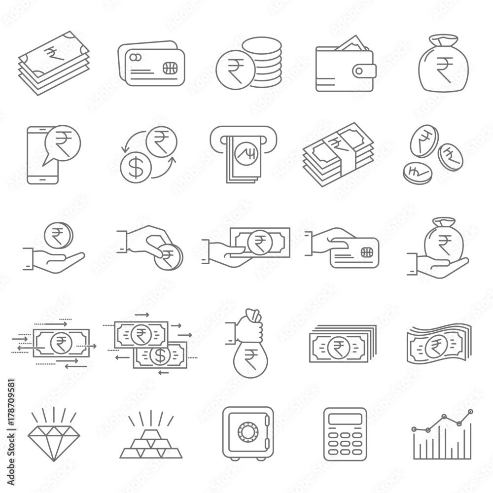 Indian rupee financial icons