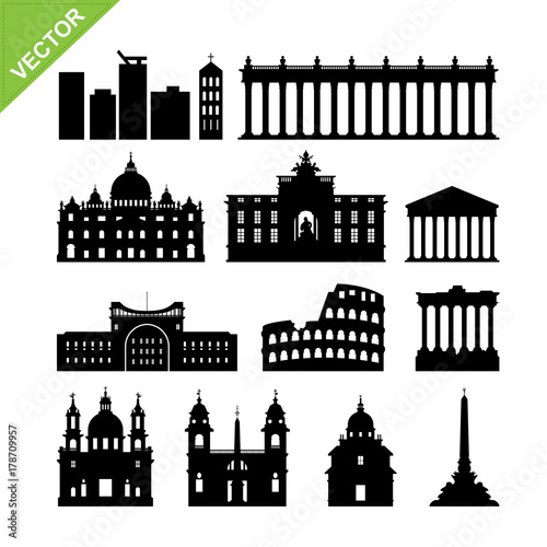 Rome city, Italy landmark and skyline silhouettes vector
