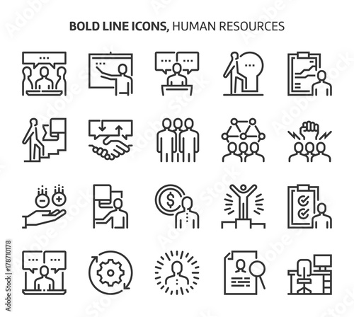 Human resources, bold line icons.