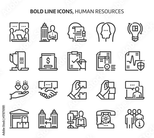 Human resources, bold line icons.
