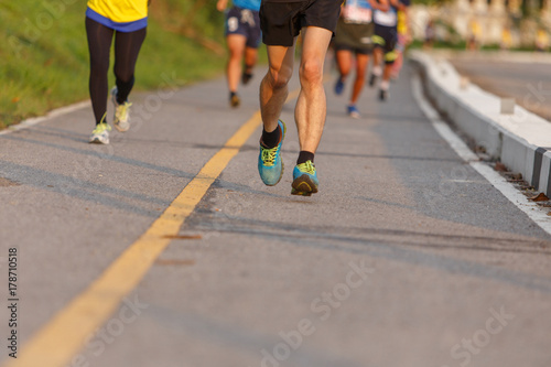 Fototapeta Naklejka Na Ścianę i Meble -  Marathon running race, Run up the mountain road.