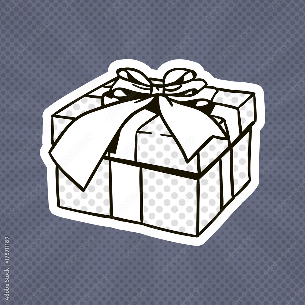 Gift Box Pop Art Retro Style Of Present With Ribbon And Bow On Grey Dots Background Vector Illustration Gift Box Pop Art Retro Style Of Present With Ribbon And Bow On Grey Dots Background Vector Illustration