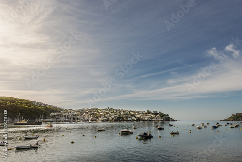 Boats moored on the river Fowey in Cornwall, UK