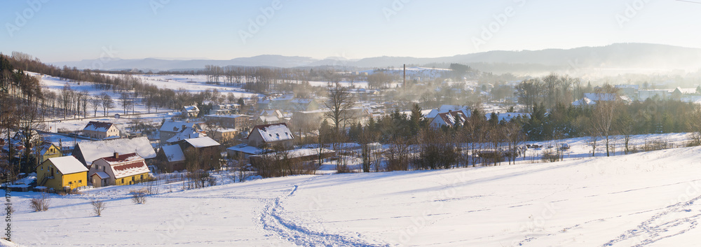 Village during the deep winter, Poland