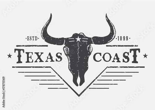 Western logo with bull skull.Typography print design for t-shirt or other wear