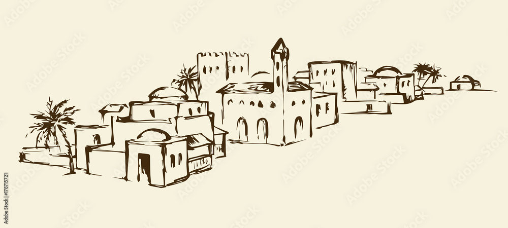 Old eastern city. Vector drawing