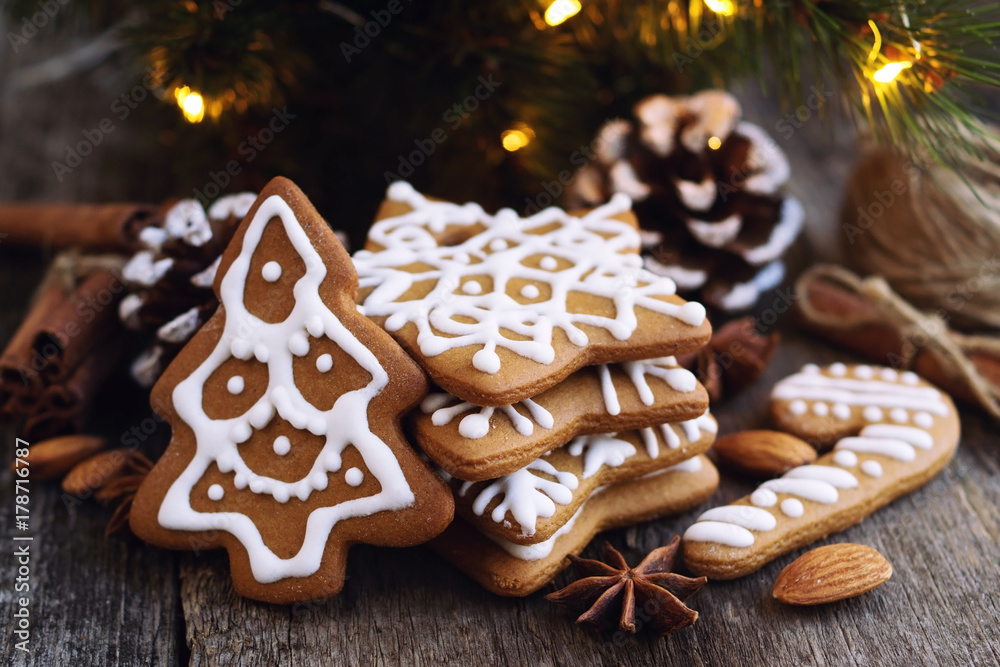 Christmas cookies on a wooden table 