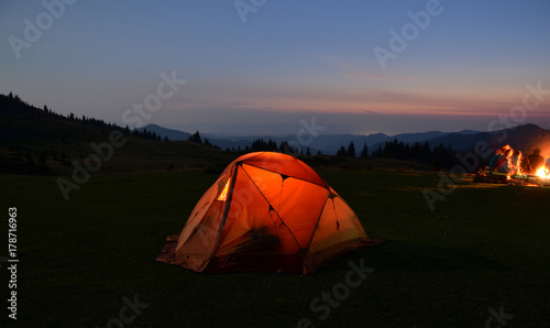 tent in mountains night