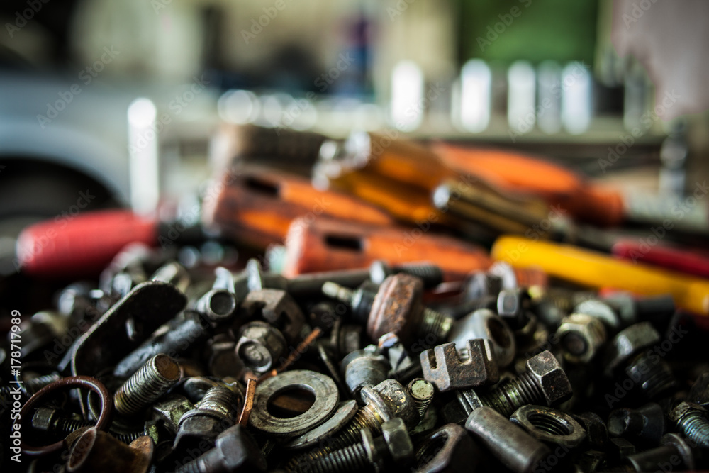 close up dirty oil tool in the Car factory, steel tool in the industrial close up dirty oil tool in the Car factory, steel tool in the industrial